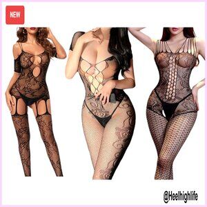 Mesh Teddy Bodysuit Lingerie Set Plus Size 3-Piece Special Occasion